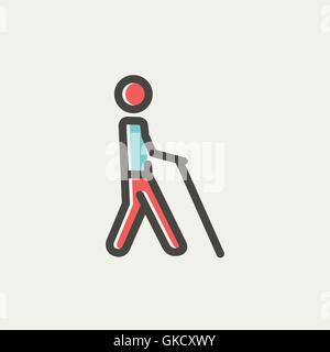 L'homme avec l'icône de la ligne mince bâton Illustration de Vecteur