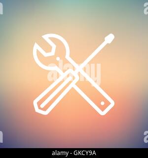 Tournevis et outils clé à l'icône de la ligne mince Illustration de Vecteur