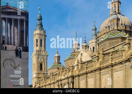 Carré de la Basilique-Cathédrale Notre-Dame du Pilier à Saragosse, Aragon, Espagne. Banque D'Images