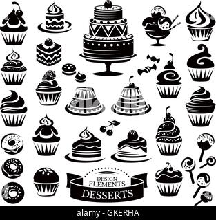 Ensemble d'éléments de conception desserts Illustration de Vecteur