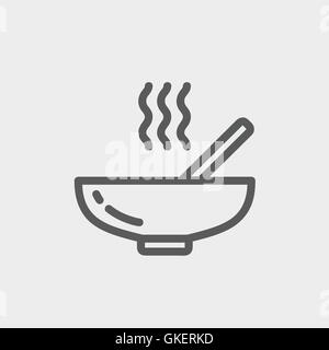 Repas chaud dans un bol l'icône de la ligne mince Illustration de Vecteur