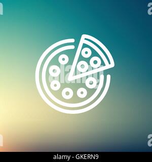 Pizza entière avec l'icône de la ligne mince tranche Illustration de Vecteur