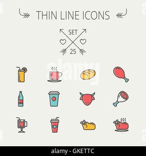 Nourriture et boisson fine ligne icon set Illustration de Vecteur