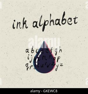 Alphabet dessiné à la main d'encre et papier set de textures. Illustration de Vecteur