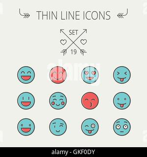 Fine ligne Emoji icon set Illustration de Vecteur