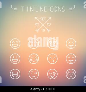 Fine ligne Emoji icon set Illustration de Vecteur