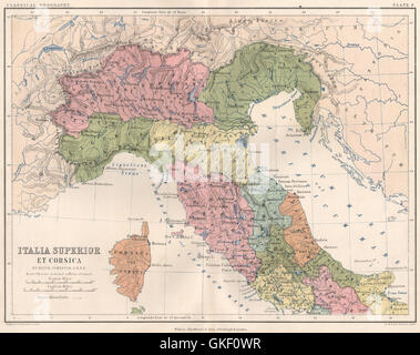 'Italia' Corse et supérieure. Le nord de l'Italie antique. JOHNSTON, 1855 Ancien site Banque D'Images