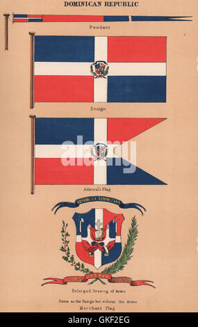 Les drapeaux de la République dominicaine. Poignée de commande. Ensign. Pavillon de l'amiral. Les armes. Marchand, 1916 Banque D'Images