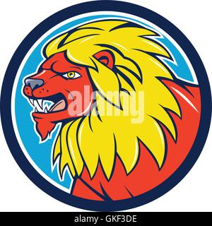 Tête de Lion en colère Cartoon Cercle Roar Illustration de Vecteur