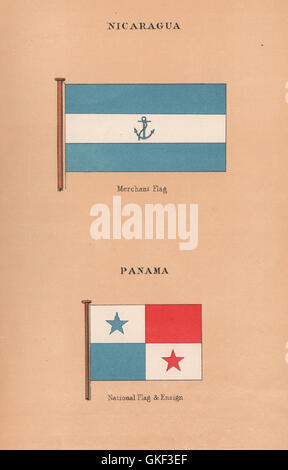 NICARAGUA Drapeau de la marine marchande. Drapeau national de PANAMA & Ensign, antique print 1916 Banque D'Images