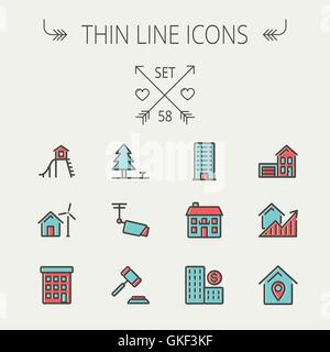 Real Estate fine ligne icon set Illustration de Vecteur