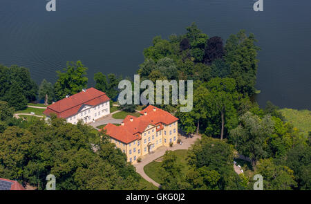 Vue aérienne, castle island Mirow , château Schloss Mirow, trois palais de la Reine, le lac Mirow, Mecklenburg Mirow, lacs, Mecklembourg Banque D'Images