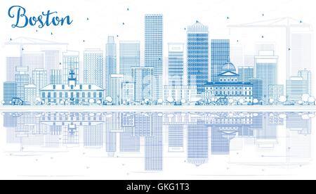 Contours Boston Skyline avec bâtiments bleu et de réflexions. Vector Illustration. Les voyages d'affaires et tourisme Concept Illustration de Vecteur