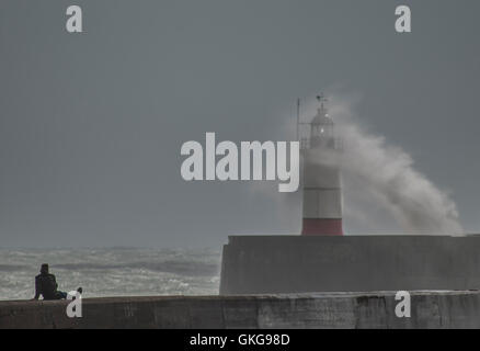 Newlaven, East Sussex, Royaume-Uni. 20 août 2016. Météo au Royaume-Uni. L'augmentation du vent augmente les grandes vagues sur la côte sud. Pas le siège le plus sûr de la maison !! Banque D'Images