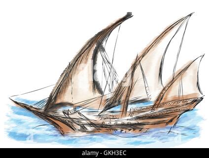 Bateau pirate. vieux gréement dans la mer Illustration de Vecteur