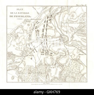 Bataille de Friedland/Pravdinsk 1807. L'Est de la Prusse. Quatrième Guerre de Coalition, 1820 map Banque D'Images