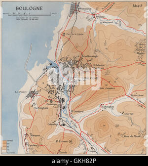 BOULOGNE plan de la ville & ses environs en 1940. Pas-de-Calais. Wimereux Wimille, 1953 map Banque D'Images
