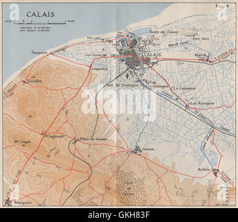 Plan de la ville & alentours Calais en 1940. Pas-de-Calais. Sangatte Guines, 1953 map Banque D'Images