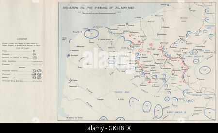 Évacuation de Dunkerque. 27 mai 1940 postes de troupes. L'Opération Dynamo. HMSO 1953 map Banque D'Images