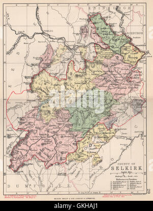 'County' de Selkirk. Selkirkshire. Les paroisses. BARTHOLOMEW, 1891 carte antique Banque D'Images