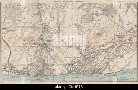 HASTINGS ET ST. LEONARDS vintage town/city plan. Le Sussex. WARD LOCK, 1911 map Banque D'Images