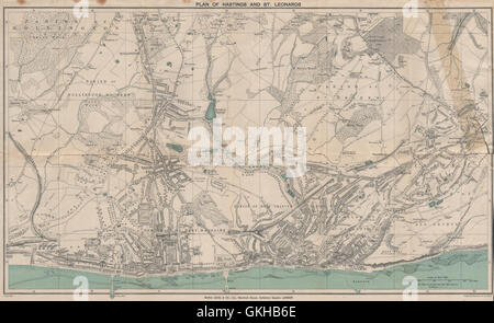 HASTINGS ET ST. LEONARDS vintage town/city plan. Le Sussex. WARD LOCK, 1919 map Banque D'Images