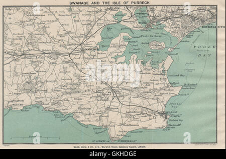 À l'ÎLE DE PURBECK. Wareham Swanage Bournemouth Poole. Le Dorset. WARD LOCK, 1922 map Banque D'Images