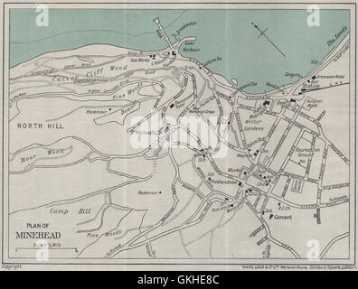 MINEHEAD vintage town/city plan. Le Somerset. WARD LOCK, 1934 carte vintage Banque D'Images