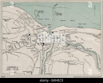 LYNTON & LYNMOUTH vintage town/city plan. Devon. WARD LOCK, 1934 carte vintage Banque D'Images