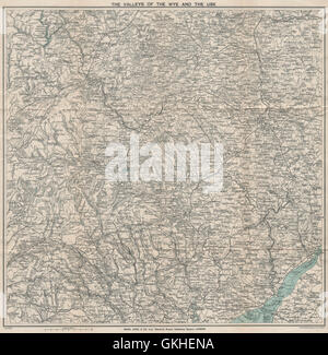 Les vallées de la Wye et de l'USK. Monmouth Newport Merthyr Tydfil Hereford Pontypridd, 1917 map Banque D'Images