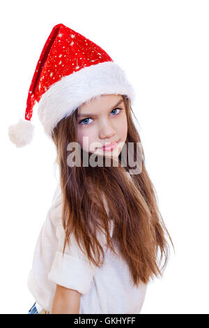 Portrait d'une charmante petite fille à Noël, isolé dans l'arrière-plan blanc Banque D'Images