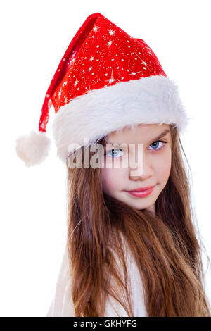 Portrait d'une charmante petite fille à Noël, isolé dans l'arrière-plan blanc Banque D'Images