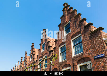 S Ligne de vieilles maisons à pignons Groot Heiligland street dans la vieille ville de Haarlem en Hollande, Pays-Bas ville Banque D'Images