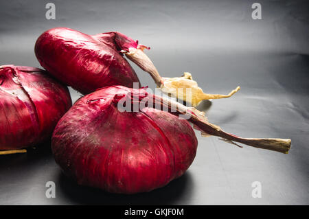 Still Life - sweet purple onion de Crimée sur fond noir Banque D'Images