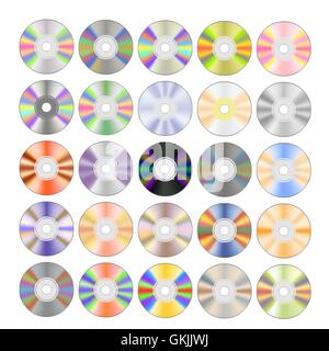 Ensemble de disques compacts différents colorés Illustration de Vecteur