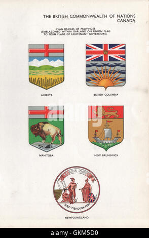 Drapeau du Canada provinces de badges. Alberta Colombie-Britannique Manitoba NB NL, 1958 Banque D'Images