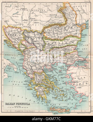 Péninsule des Balkans. La Roumélie orientale Serbie Turquie en Europe. Grèce, 1904 map Banque D'Images