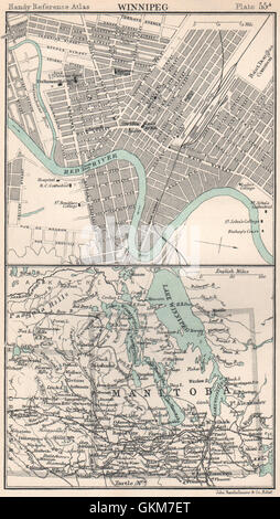 Winnipeg town/city plan. Timbre-poste province du Manitoba. Canada, 1904 carte ancienne Banque D'Images