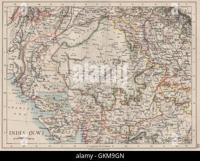 L'INDE BRITANNIQUE NW. Rajputana (Rajasthan) Sindh Malwa Gujarat. JOHNSTON, 1900 map Banque D'Images