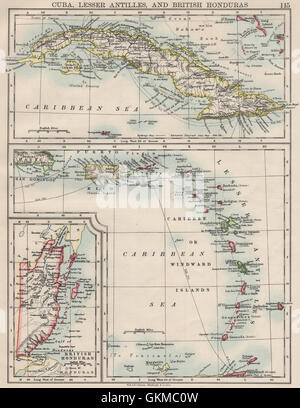 Îles des Caraïbes.Cuba Honduras britannique Caribbee/Windward. JOHNSTON, 1900 map Banque D'Images