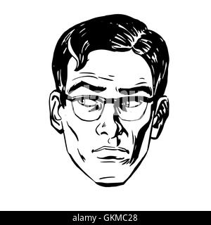Anxieux face émotionnelle les hommes craignent l'incertitude eye retro Illustration de Vecteur