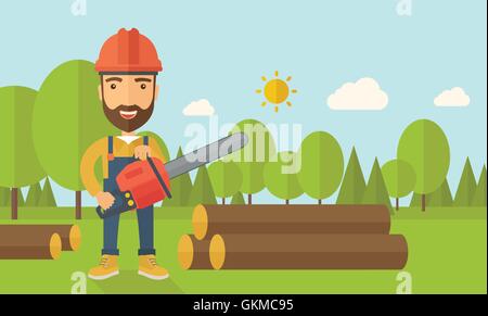 Réductions bûcheron un arbre à la tronçonneuse Illustration de Vecteur