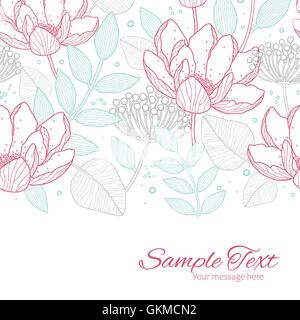 L'art de la ligne moderne vecteur horizontal fleurs modèle de carte de la frontière Illustration de Vecteur