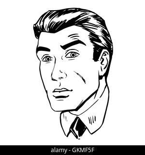 Anxieux face émotionnelle les hommes ont peur de l'incertitude de l'œil retro Illustration de Vecteur