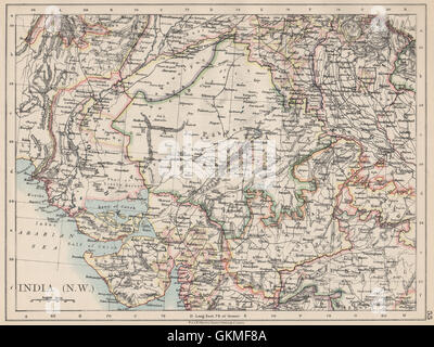 L'INDE BRITANNIQUE NW. Rajputana (Rajasthan) Sindh Malwa Gujarat. JOHNSTON, 1903 map Banque D'Images