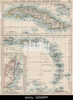 Îles des Caraïbes.Cuba Honduras britannique Caribbee/Windward. JOHNSTON, 1903 map Banque D'Images