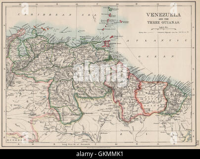 VENEZUELA / Guyanes. Le Suriname. Français Néerlandais Anglais Guyana. JOHNSTON, 1903 map Banque D'Images