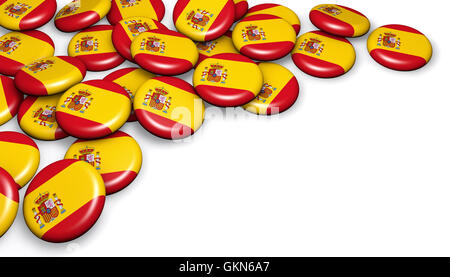 Drapeau de l'Espagne sur les badges sur fond blanc l'image pour l'espagnol d'événements nationaux, maison de vacances et de fête avec copie espace. Banque D'Images