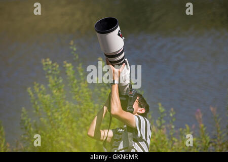 Man big oiseaux 500mm téléobjectif Canon Nant Bwlch Yr Arian Visitor Centre Ceredigion Mid Wales Banque D'Images