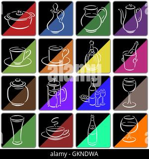 Gastronomie La cuisine cuisine en option couleurs symboles carrés icônes tasse graphique en option gastronomie Illustration de Vecteur